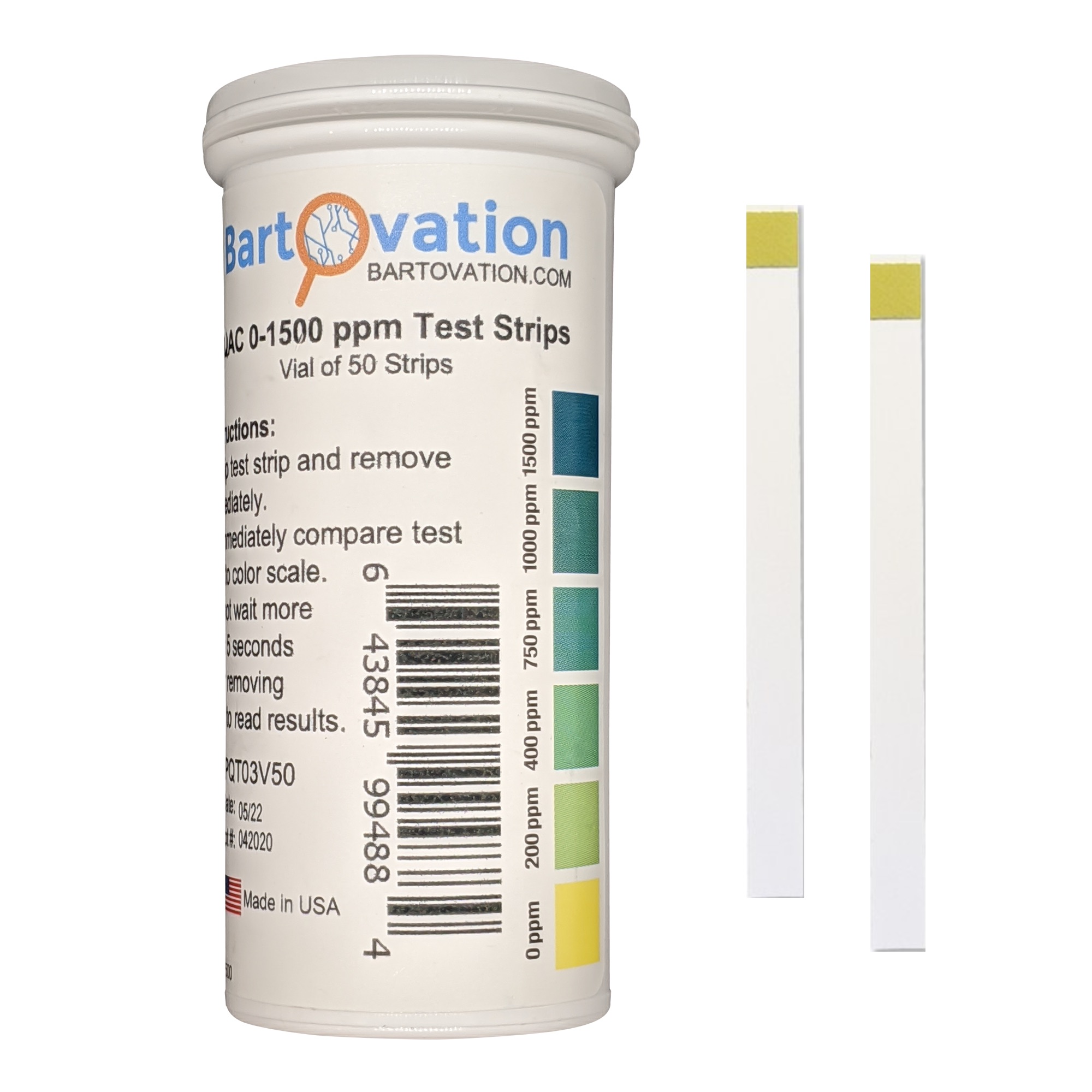 Quat Ammonium (QAC) Test Strips 0-1500ppm - 50 Test